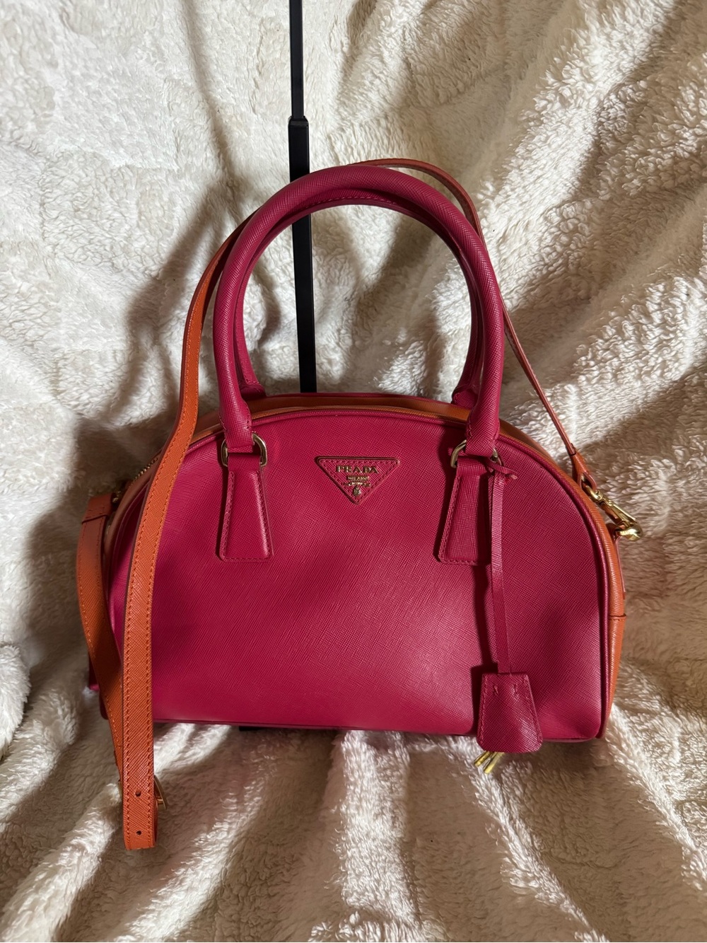 Prada Pink Dome Satchel with Orange Strap